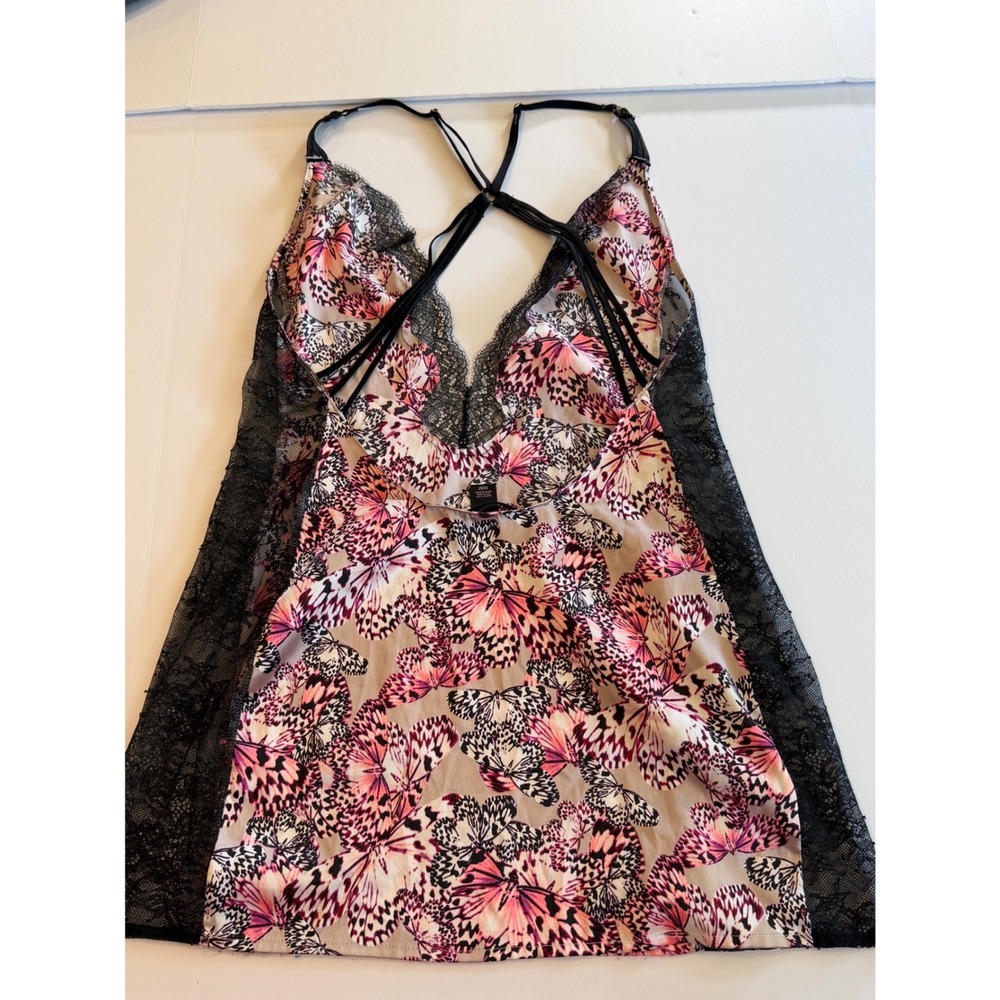 Victoria's Secret Butterfly Print Satin Lace Trim Caged Back Chemise Pink M - Picture 4 of 5